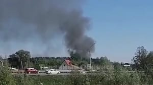 Новости Место предполагаемого падения БПЛА под Обнинском сняли на видео